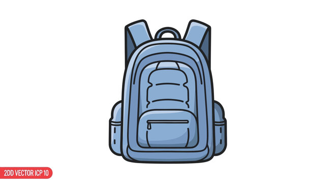 Blue Backpack - Cartoon Style, Isolated on White Background