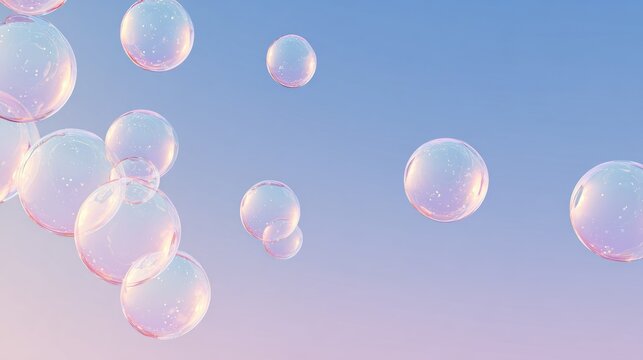 Floating transparent orbs against a gradient blue and purple background