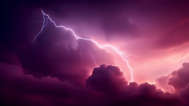 Fantasy wallpaper. A vivid digital artwork depicts a dramatic scene of a lightning strike. The sky is a gradient of deep purples and pinks.