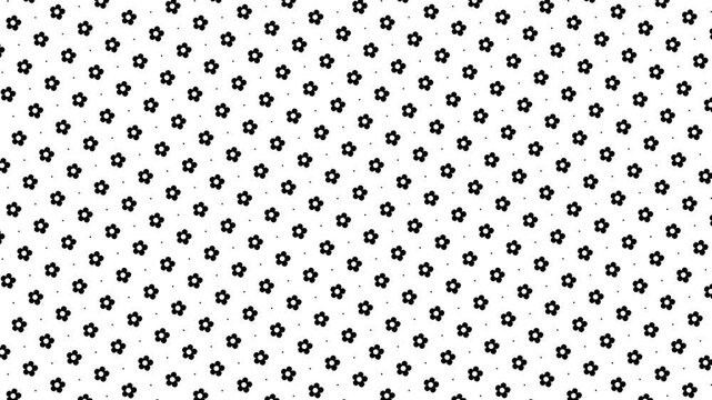 Animated Seamless Pattern Of Rotating Black Flower Symbols And Dots With Vortex Animation On A White Background, 4K Seamless Loop, 16:9 Horizontal Video