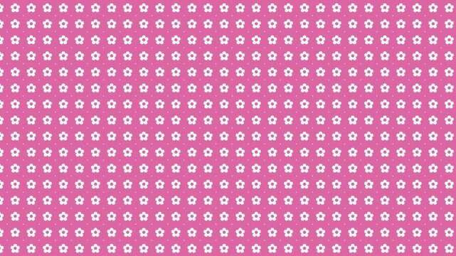Animated Seamless Pattern Of Rotating Flower Symbols Scrolling Right On A Pink Background, 4K Seamless Loop, 16:9 Horizontal Video