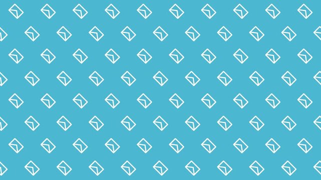 Animated Seamless Pattern Of Rotating Envelope Symbols Scrolling Right On A Blue Background, 4K Seamless Loop, 16:9 Horizontal Video