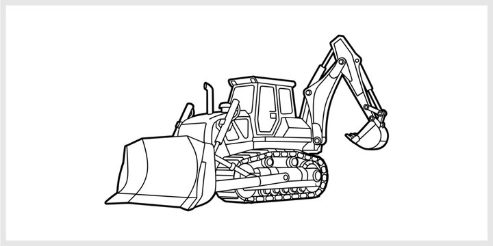 Line Art Backhoe Loader With Front Blade