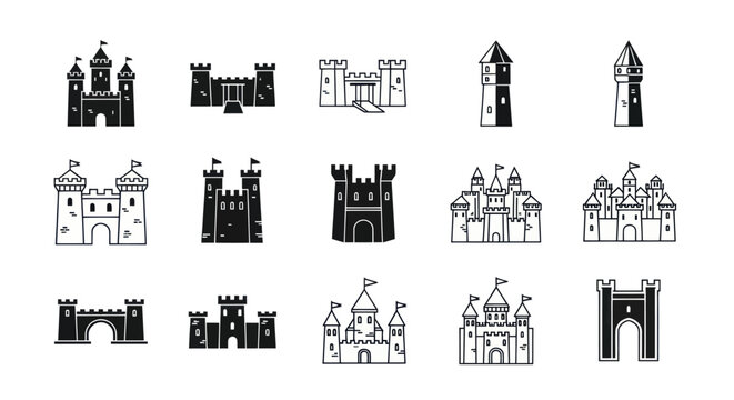 Illustrated castle icons collection