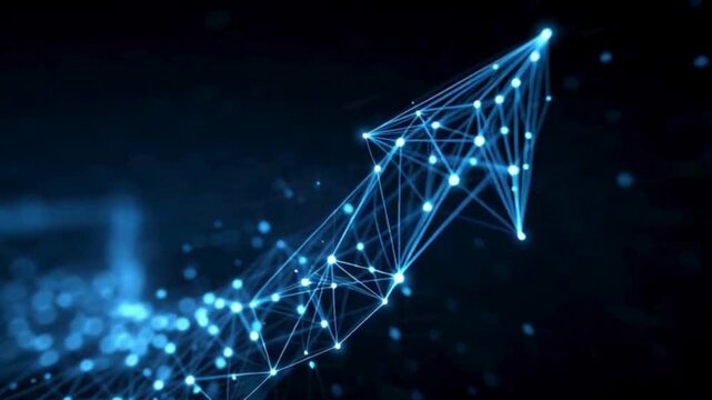 Digital Network Data Flow Visualization with Moving Light Particles in Futuristic Dark Background