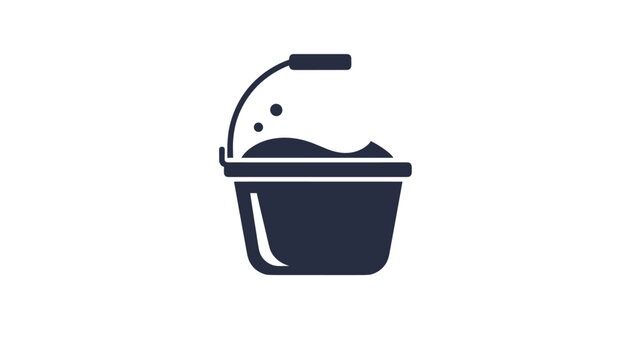 Dark blue silhouette icon of a bucket filled with soapy water and bubbles against a white background, representing cleaning and laundry tasks.