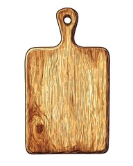 Fototapeta premium Wooden Cutting Board Illustration: A rustic wooden cutting board, ideal for culinary creations, is illustrated with meticulous detail, its natural grain and texture beautifully rendered.