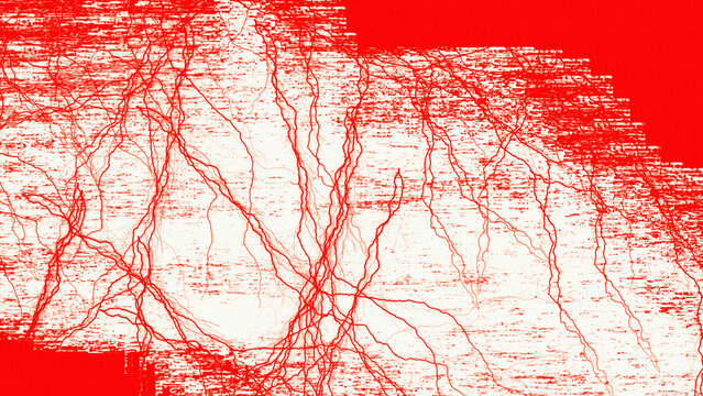 Abstract grainy red and white vein branching distressed texture background