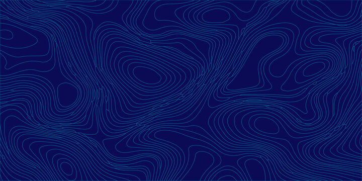 Blue topographic map background with abstract contour lines, dark navy wavy texture for tech and outdoor design. abstract dark blue background featuring intricate topographic contour lines.