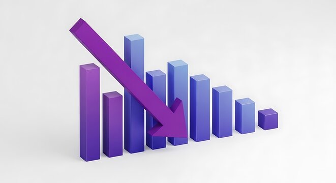 Downward arrow with decreasing bar chart
