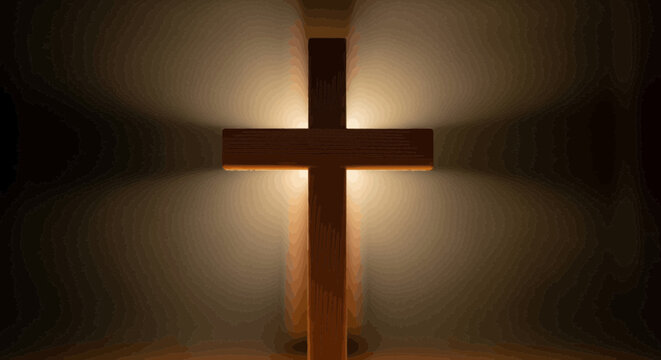 Large wooden cross on wall.