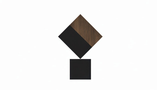 Minimalist geometric sculpture with black square base and diamond in wood and black finish