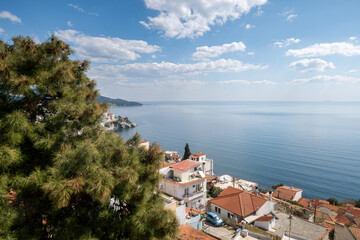 Obraz premium View of Kolpos Kavalas or The Gulf of Kavala in northern Greece. Kavalas is the main seaport of eastern Macedonia, Greece