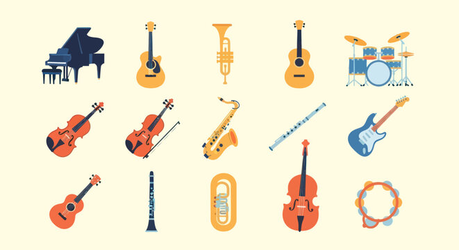 Musical instruments flat vector illustration
