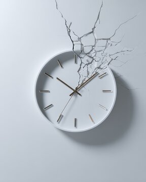 Time Failure Concept - Broken Clock Hands Misaligned on White Background in Minimal Style with High Detail and Soft Shadows