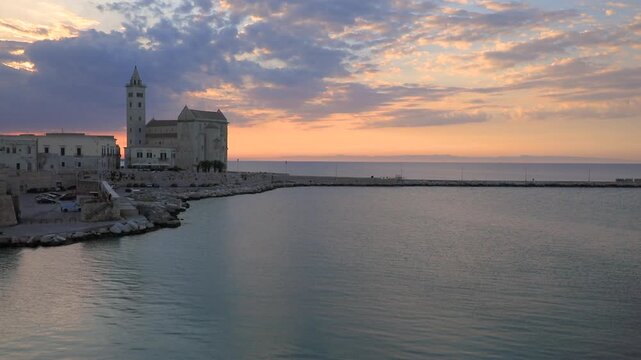 View of Trani Cathedral at sunset in Apulia, Italy.