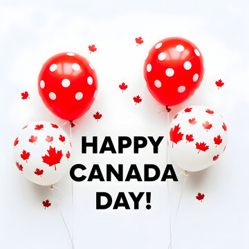 Festive canada day celebration red and white balloons with maple leaf design