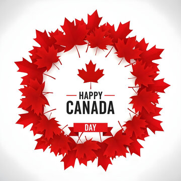 Happy canada day festive red maple leaves canadian flag celebration