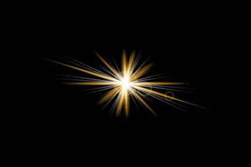 Fototapeta premium Golden Glowing Star Burst Light Effect on Black Background