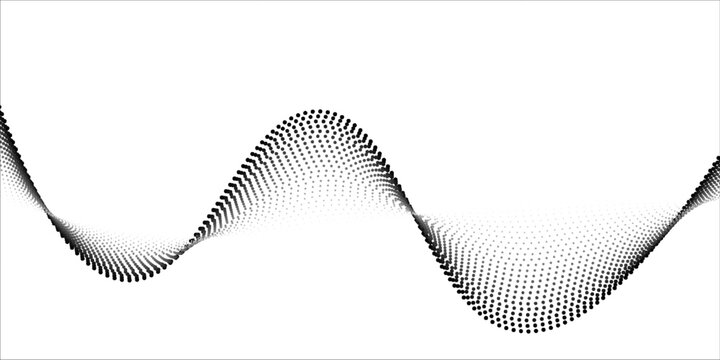 Dotted wave line pattern. Black halftone undulate net background. Abstract stipple particle flow wallpaper. Curved dashed gradient element for poser, banner, presentation, booklet, flyer. Vector