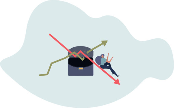 Stagflation, economic slow down or recession while inflation high up, GDP growth decrease causing by unemployment concept.person's life situation and his activities.