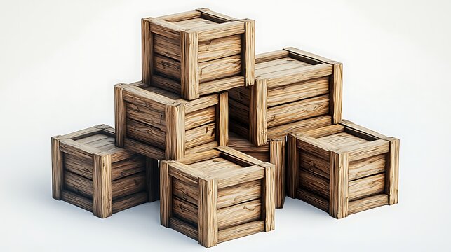 Wooden Crates: A pile of weathered wooden crates. Representing storage and transport.