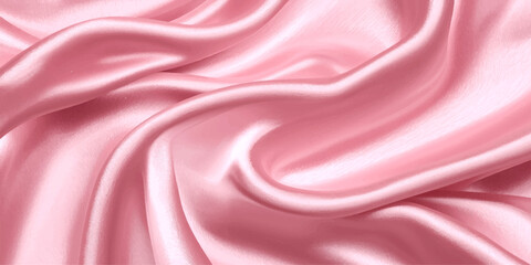 Fototapeta premium Luxurious pink and red silk satin fabric texture creates a smooth shiny backdrop with soft wavy curves and elegant purple drapery for a romantic fashion textile decoration