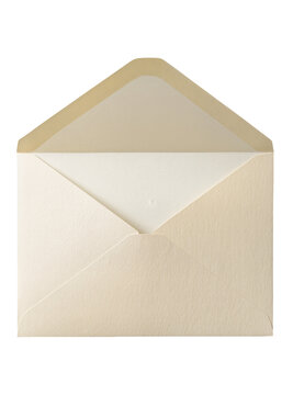 Isolated open blank textured elegant envelope with a pale beige color, ready for your message.