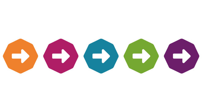 Set of five colorful directional arrow icons