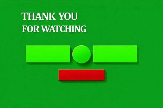 Thank you message with play button and red stop button on green screen
