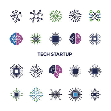 Collection of modern technology startup icons and digital symbols.