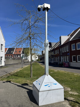 Almere, the Netherlands - April 29, 2026: Mandatory temporary camera surveillance issued by the local authority in the Dutch city of Almere Poort.