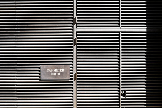 Abstract view of a Gas Meter Room for a central London commercial building showing the grille pattern of the design to help let any trapped gas escape safely.