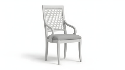 Fototapeta premium The elegant chair features a woven backrest and armrest on a plain background