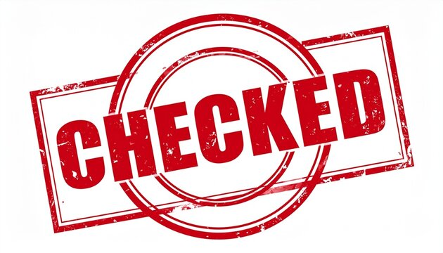 Distressed red checked stamp marks verified approval on document