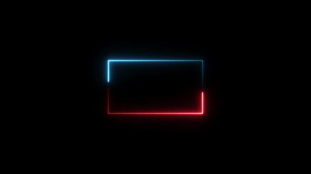 Neon glowing rectangular frame with red and blue light trails, abstract motion background, rectangle border
