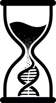 Hourglass with DNA helix falling sand flat vector illustration for biological aging and life expectancy longevity concept design