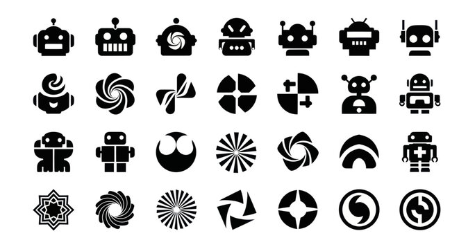Robotic icons set on white background