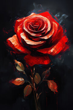 Abstract Digital Oil Painting Romantic Vintage Rose Poster with Dark Background