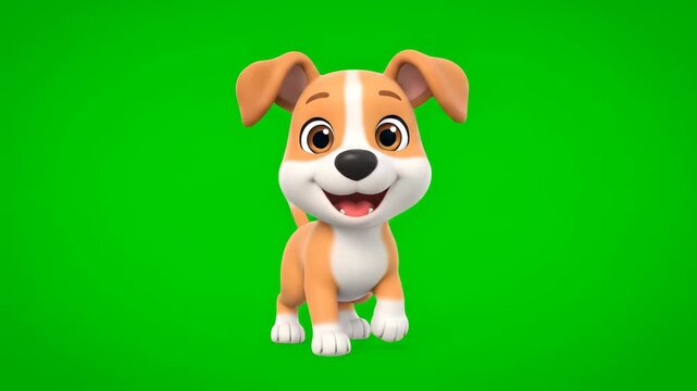 Cute cartoon puppy on green screen