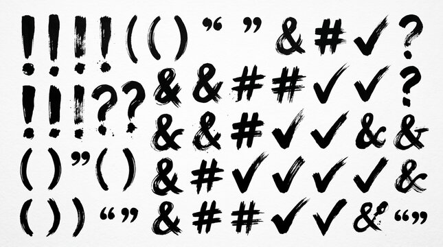 Black Ink Brush Stroke Punctuation Marks and Symbols Illustration Set