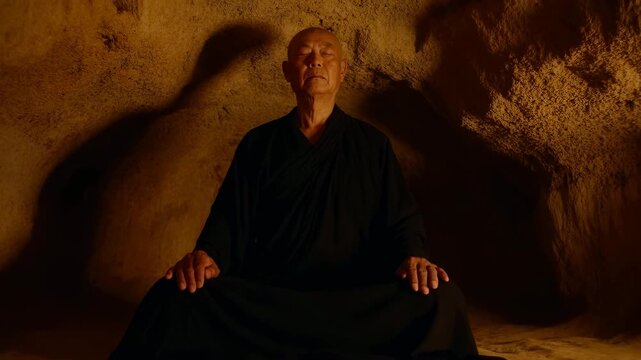 Elderly Man Finds Calmness Within. Senior Gentleman Engages In Deep Spiritual Contemplation Alone