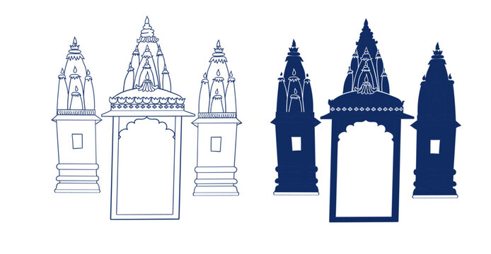 dham temple India building hand drawn vector ink traditional oriental asian Indian design isolated