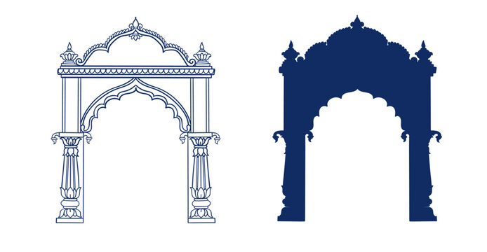 arc gate India building hand drawn vector ink traditional oriental asian Indian design isolated