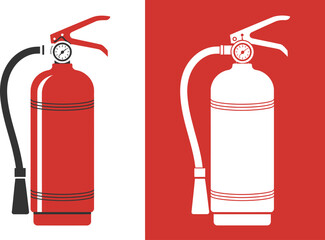 Obraz premium Fire extinguisher icon set, vector collection of safety signs and extinguisher symbols isolated on white background for emergency equipment and hazard signage design.