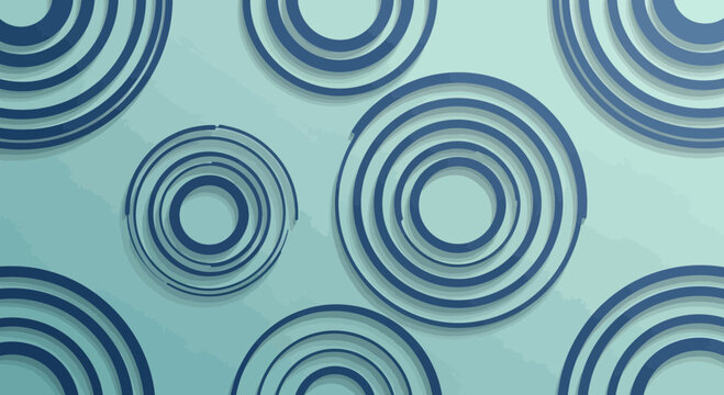 Abstract blue concentric circles with shadow effect on a teal background, representing ripples or waves in a fluid motion