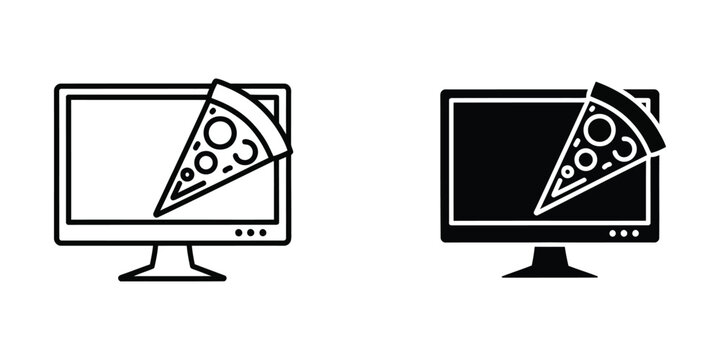 Pizza slice on computer screen comparison illustration