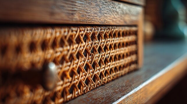 Close up of a woven drawer detail