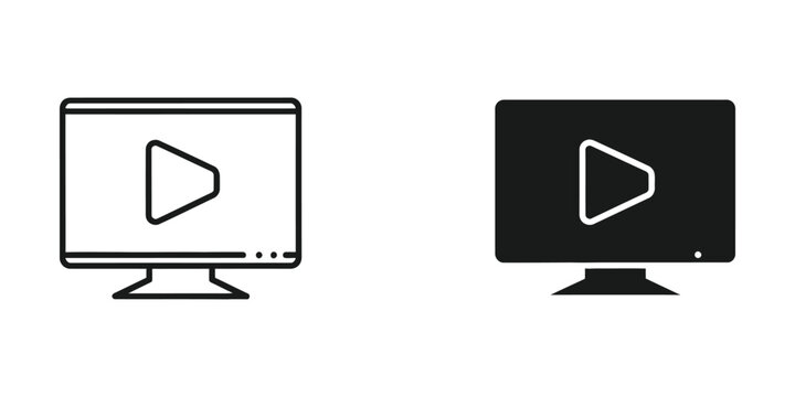 Play button on computer monitor screens