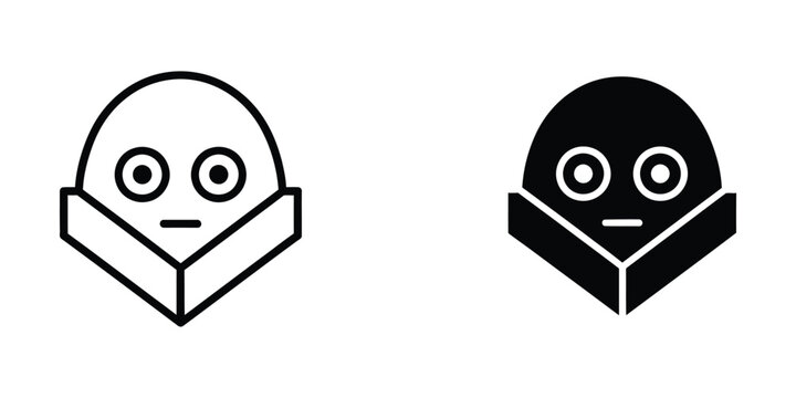 Cute robot reading book icon with happy and sad expressions